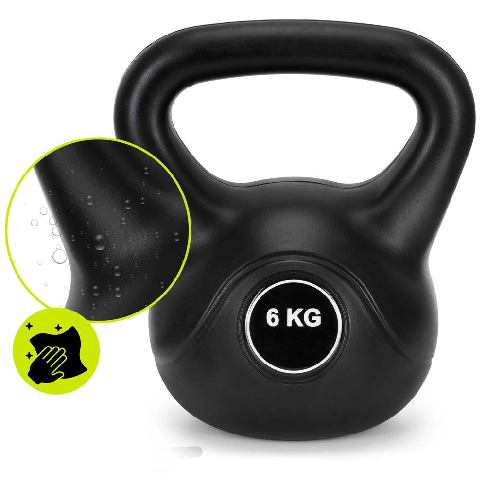 Kettlebell 6 kg, bitum cu invelis rezistent ABS, 24x21 cm, negru