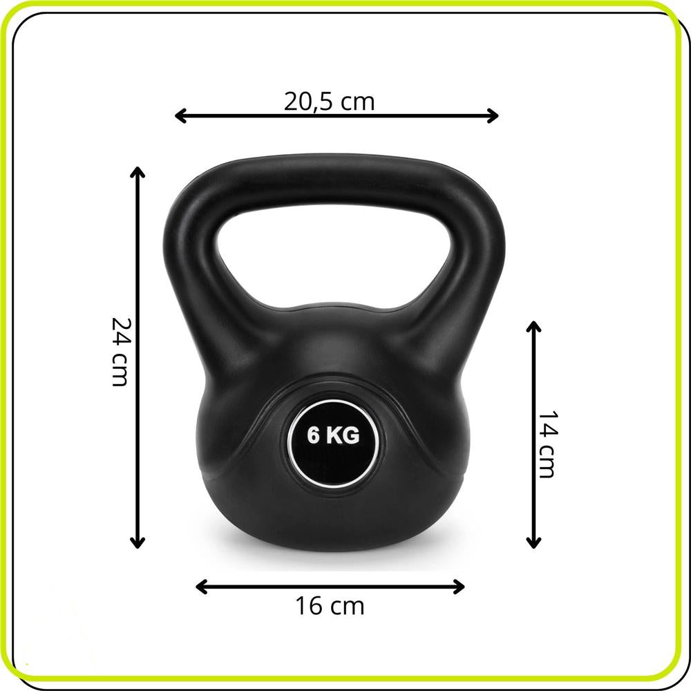 Kettlebell 6 kg, bitum cu invelis rezistent ABS, 24x21 cm, negru