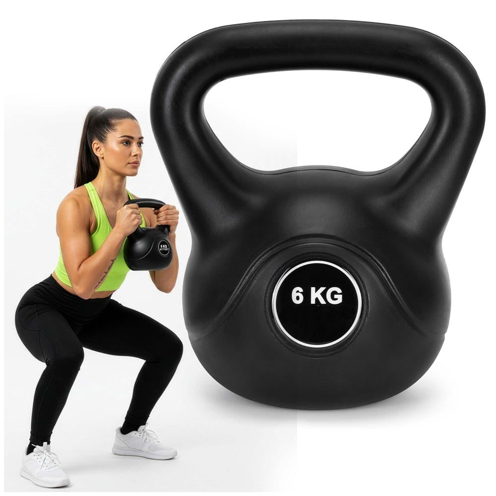 Kettlebell 6 kg, bitum cu invelis rezistent ABS, 24x21 cm, negru