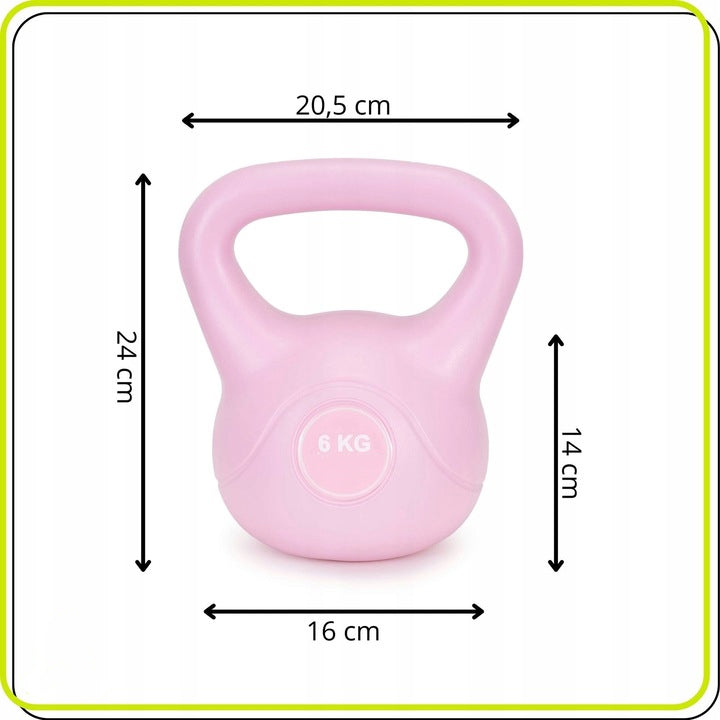 Kettlebell 6 kg, bitum cu invelis rezistent ABS, 21x24 cm, roz