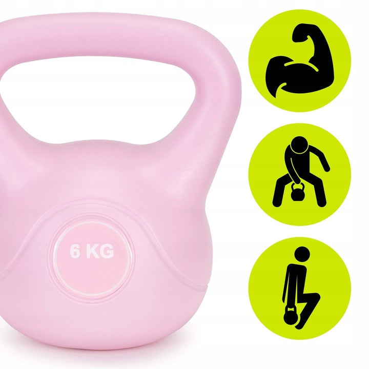 Kettlebell 6 kg, bitum cu invelis rezistent ABS, 21x24 cm, roz