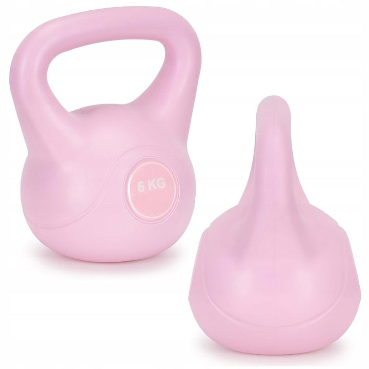 Kettlebell 6 kg, bitum cu invelis rezistent ABS, 21x24 cm, roz