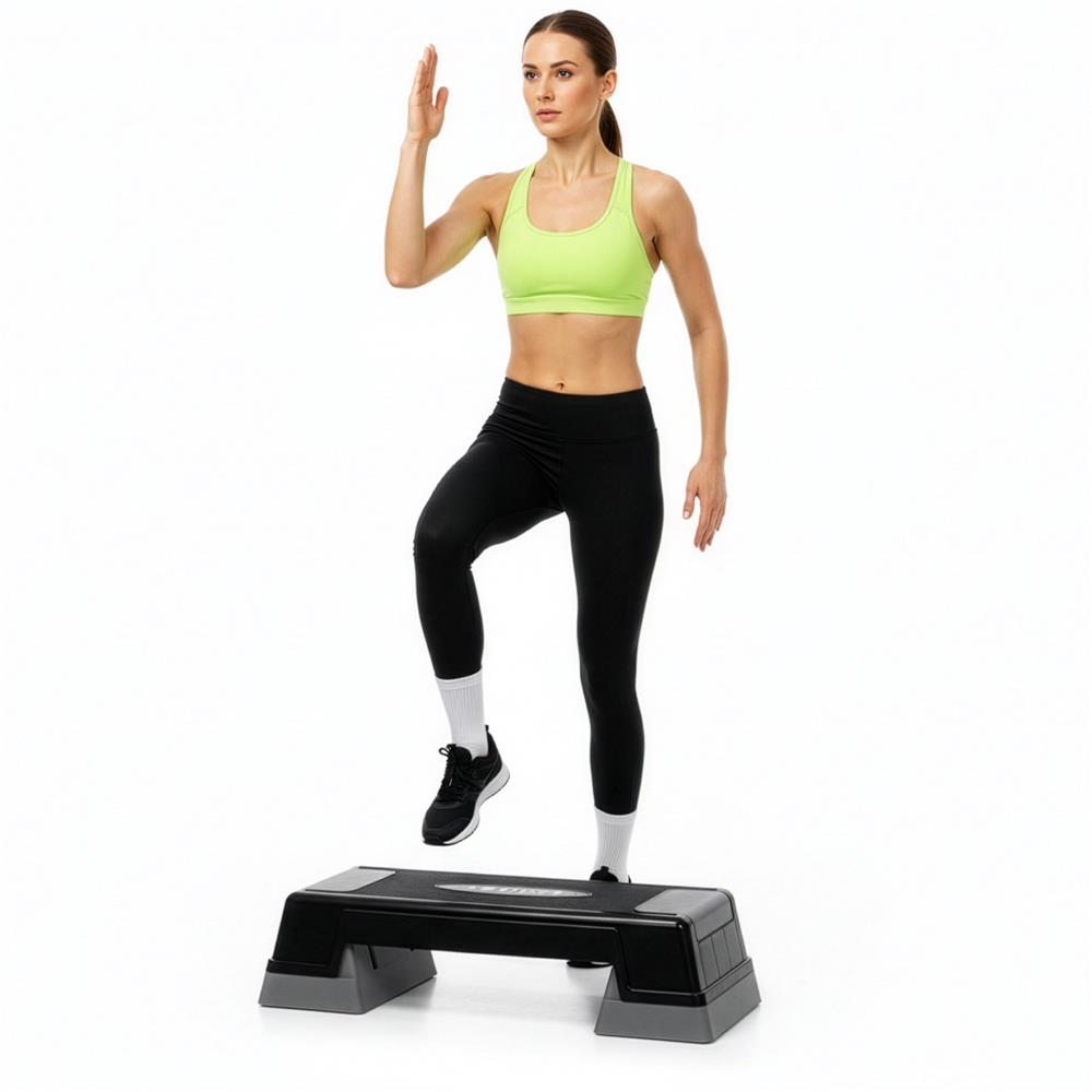 Step aerobic fitness reglabil 2 niveluri, PP, maxim 350 kg, 73x29x18 cm, negru gri