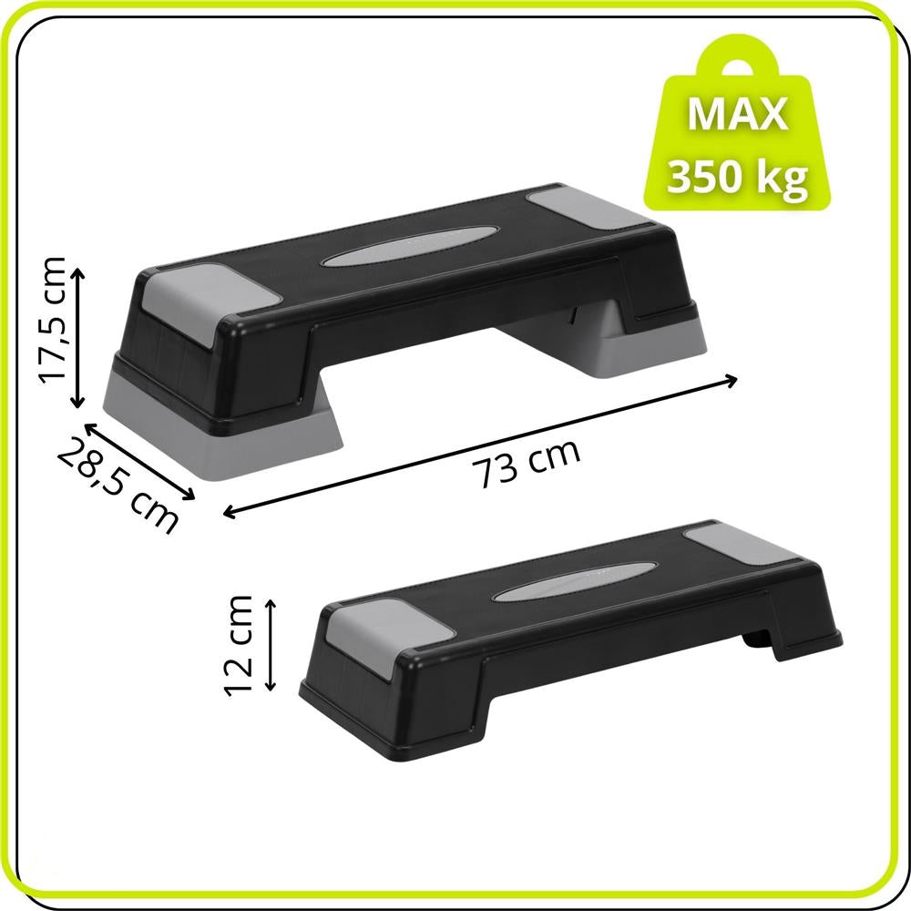 Step aerobic fitness reglabil 2 niveluri, PP, maxim 350 kg, 73x29x18 cm, negru gri