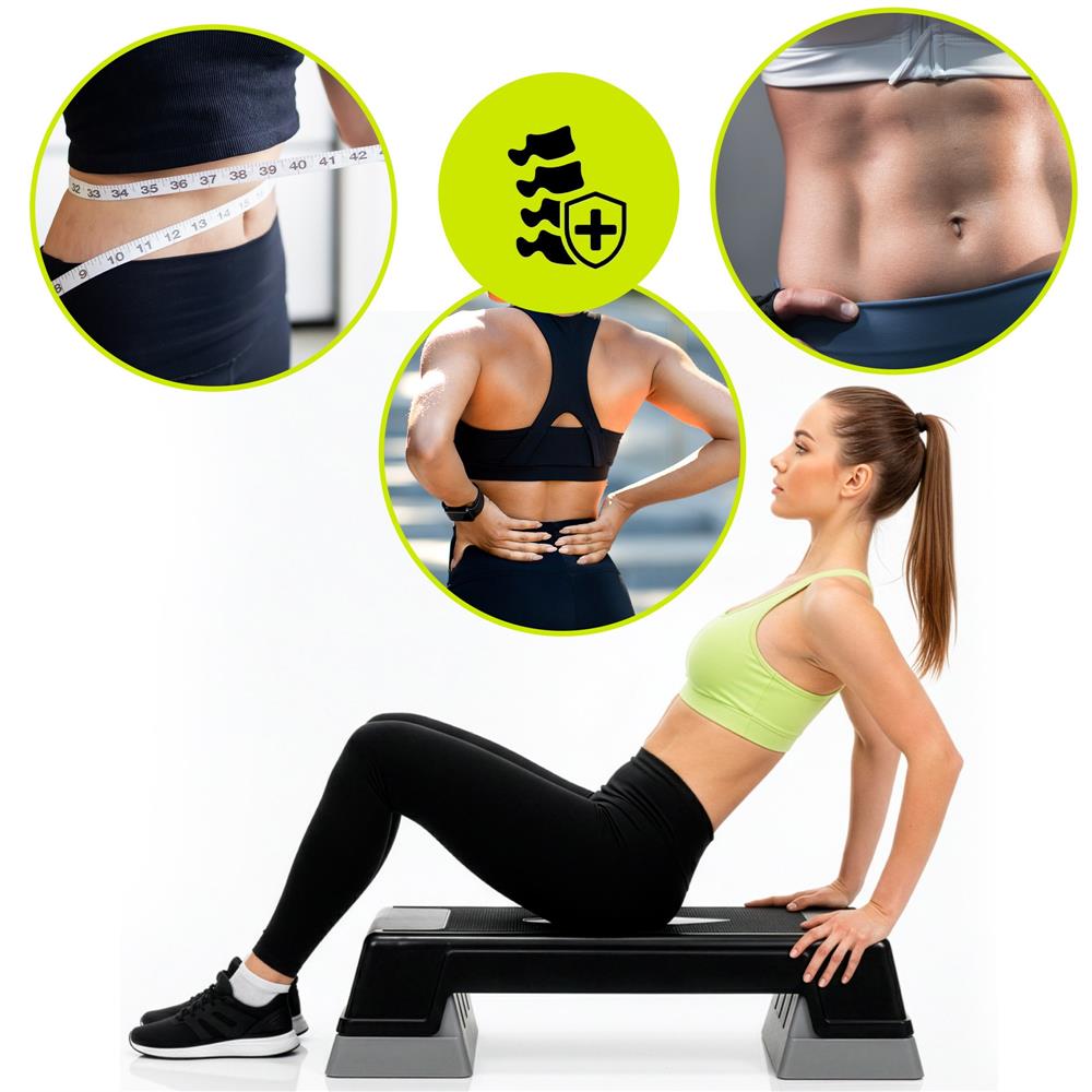 Step aerobic fitness reglabil 2 niveluri, PP, maxim 350 kg, 73x29x18 cm, negru gri