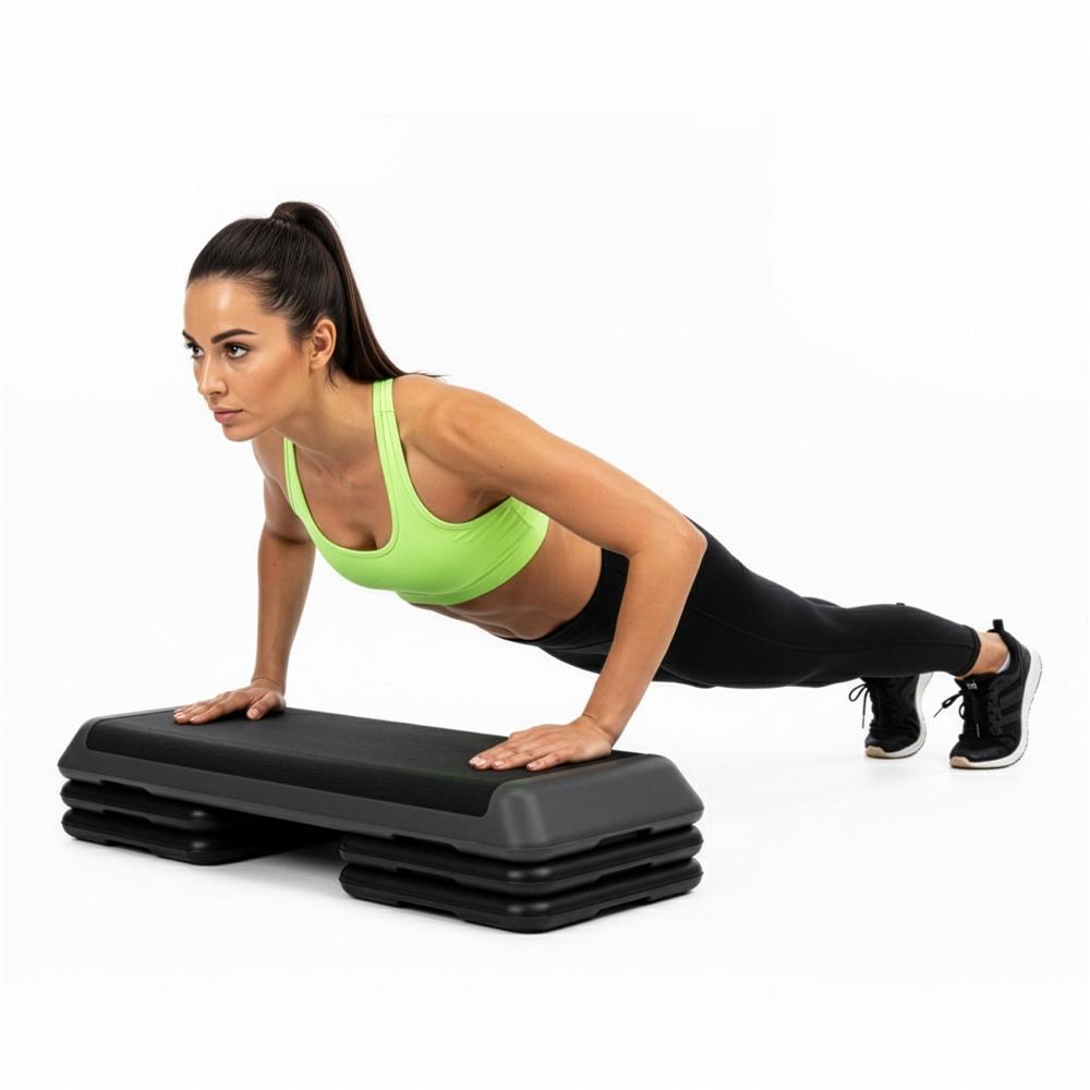 Stepper aerobic fitness profesional, reglabil 3 niveluri, PP, maxim 350 kg, 108x29x20 cm, negru gri