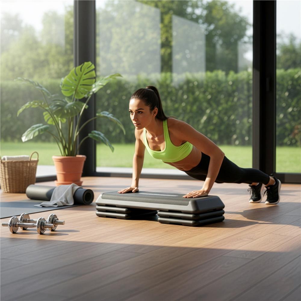 Stepper aerobic fitness profesional, reglabil 3 niveluri, PP, maxim 350 kg, 108x29x20 cm, negru gri