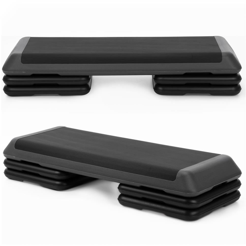Stepper aerobic fitness profesional, reglabil 3 niveluri, PP, maxim 350 kg, 108x29x20 cm, negru gri