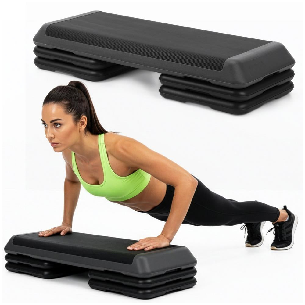 Stepper aerobic fitness profesional, reglabil 3 niveluri, PP, maxim 350 kg, 108x29x20 cm, negru gri
