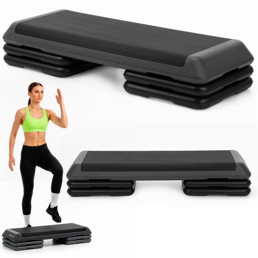 Stepper aerobic fitness profesional, reglabil 3 niveluri, PP, maxim 350 kg, 108x29x20 cm, negru gri