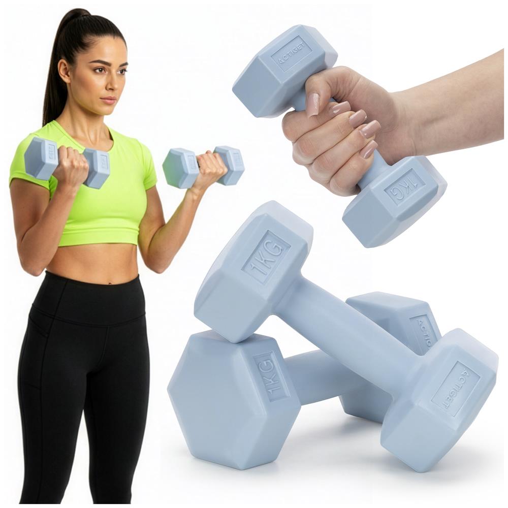 Set gantere hex 2x1 kg, bitum cu invelis rezistent PP, albastru deschis