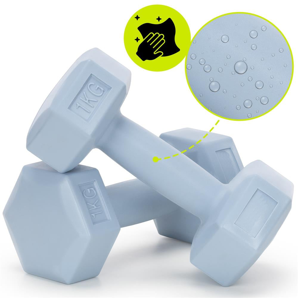 Set gantere hex 2x1 kg, bitum cu invelis rezistent PP, albastru deschis