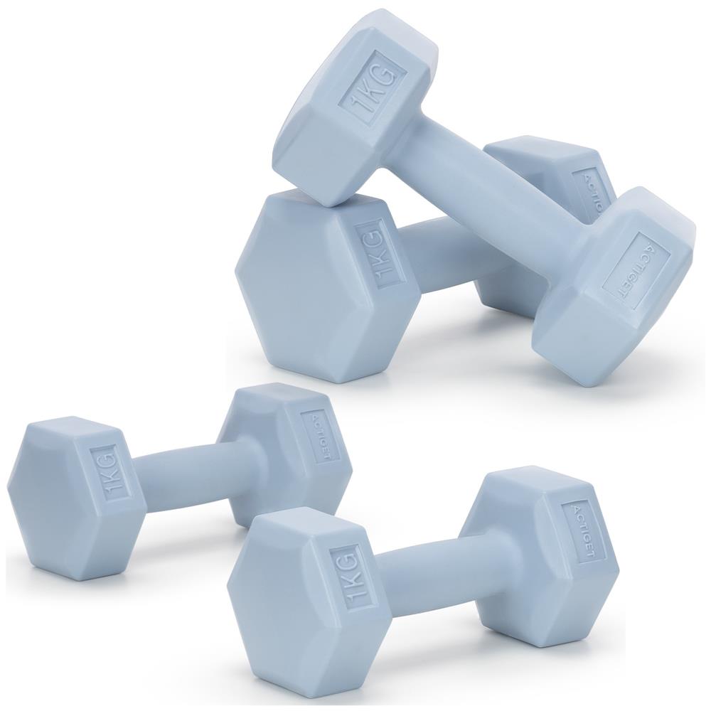 Set gantere hex 2x1 kg, bitum cu invelis rezistent PP, albastru deschis