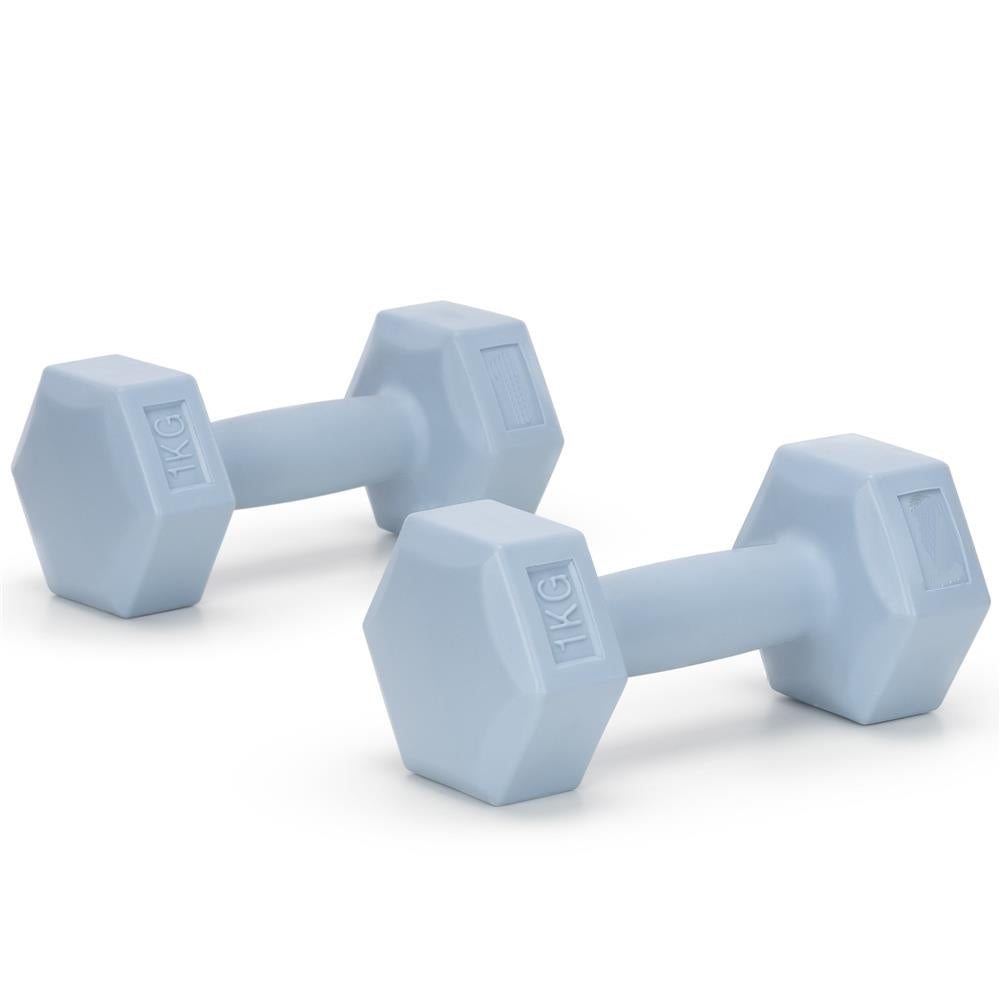Set gantere hex 2x1 kg, bitum cu invelis rezistent PP, albastru deschis