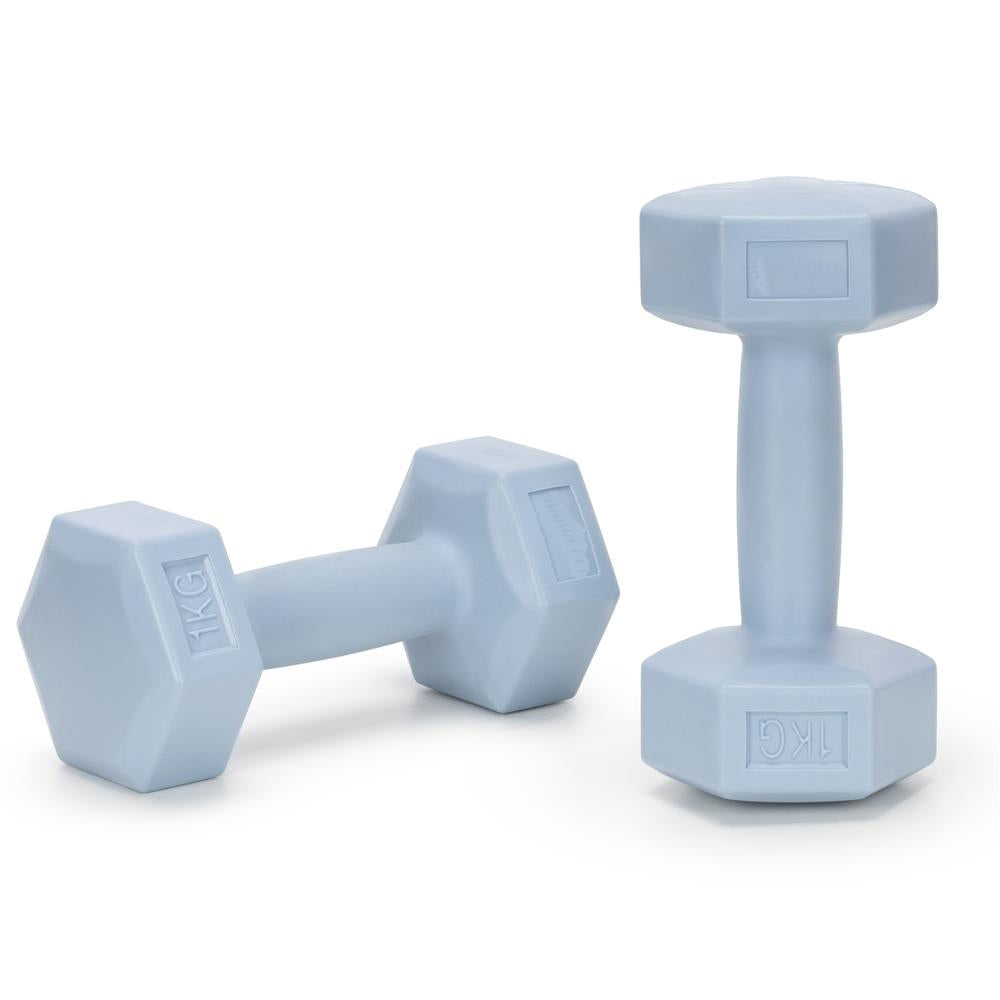 Set gantere hex 2x1 kg, bitum cu invelis rezistent PP, albastru deschis
