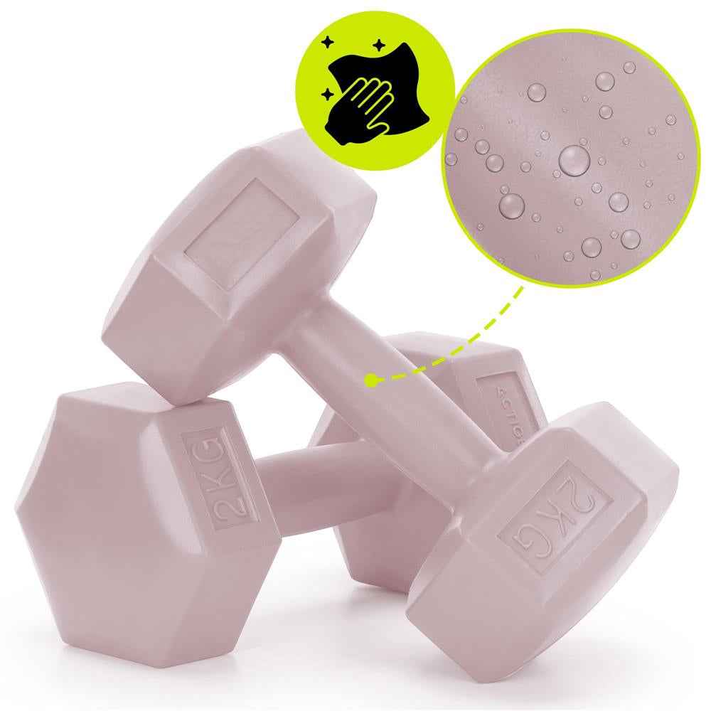Set gantere hex 2x2 kg, bitum cu invelis rezistent PP, roz