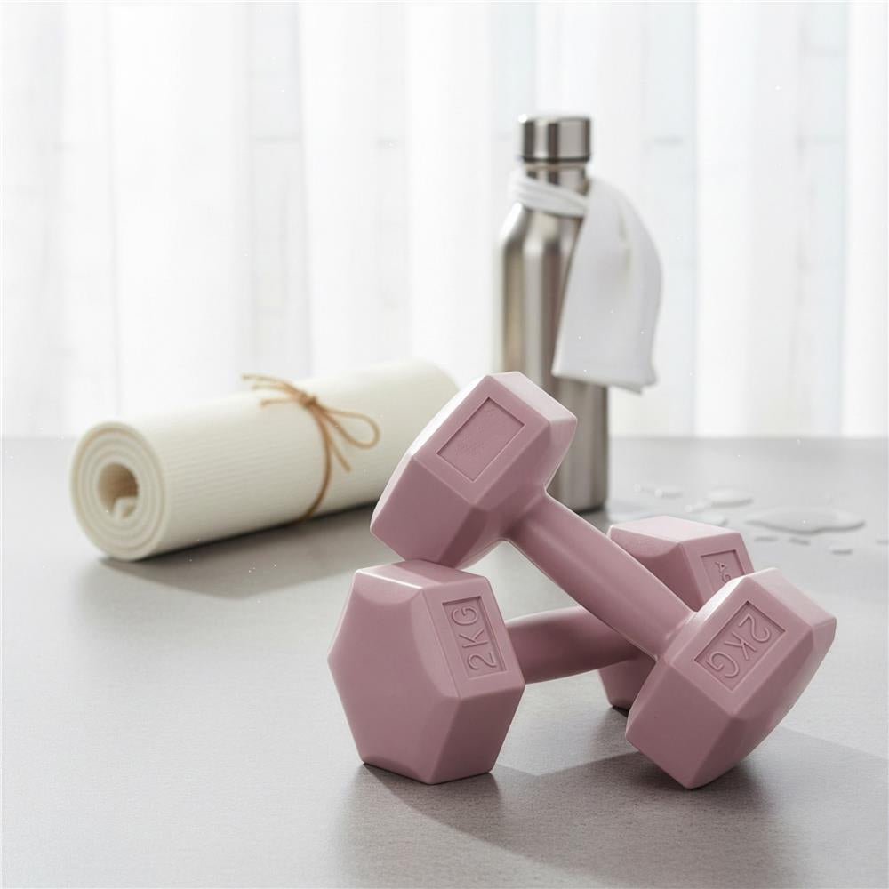 Set gantere hex 2x2 kg, bitum cu invelis rezistent PP, roz