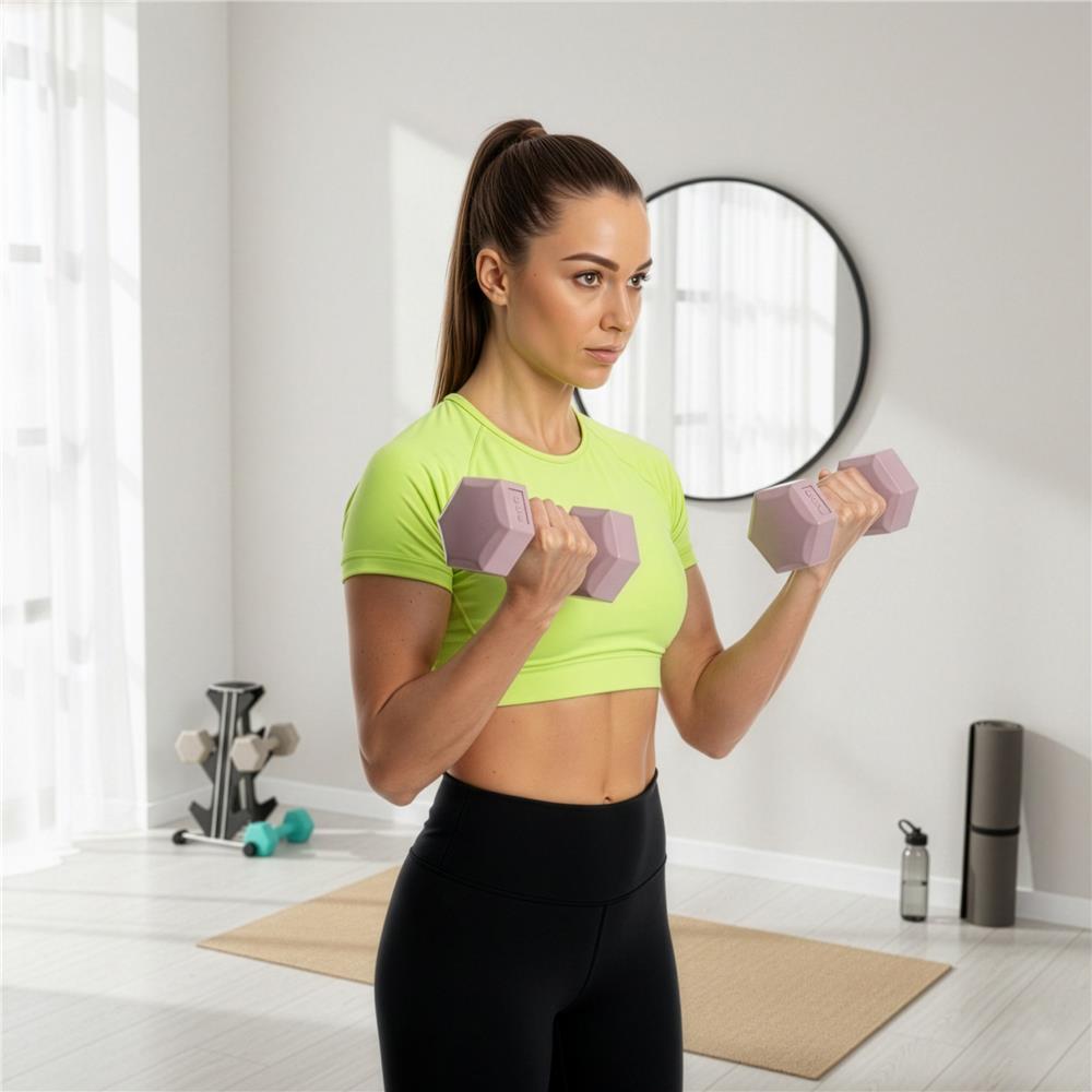 Set gantere hex 2x2 kg, bitum cu invelis rezistent PP, roz