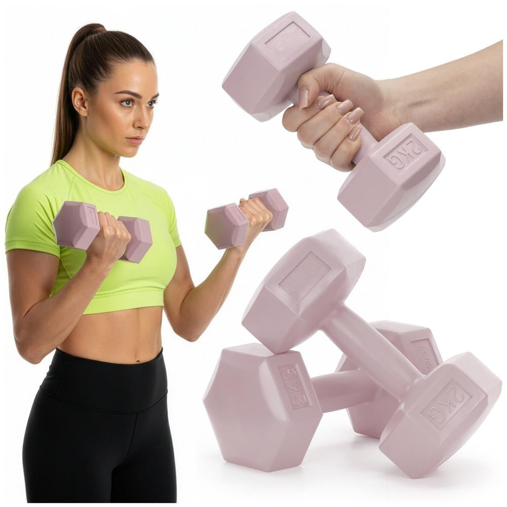 Set gantere hex 2x2 kg, bitum cu invelis rezistent PP, roz