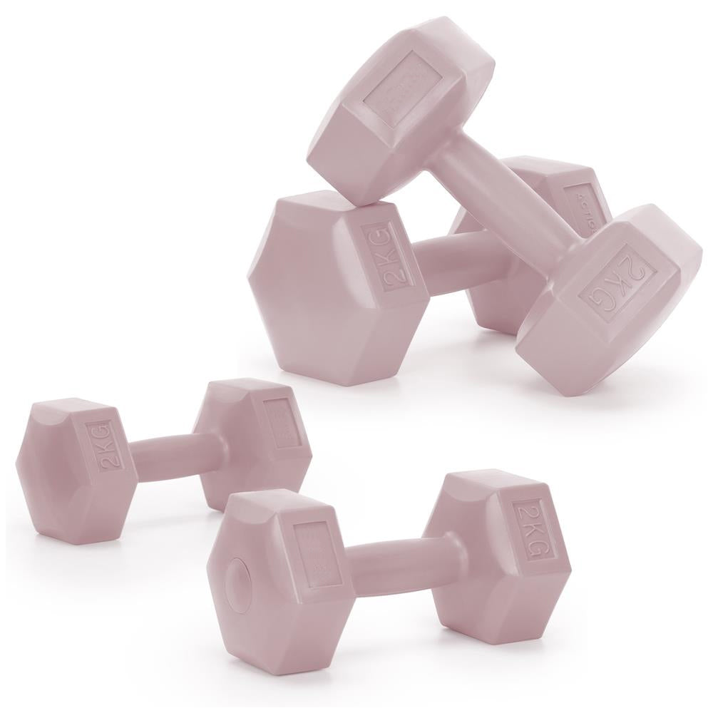 Set gantere hex 2x2 kg, bitum cu invelis rezistent PP, roz