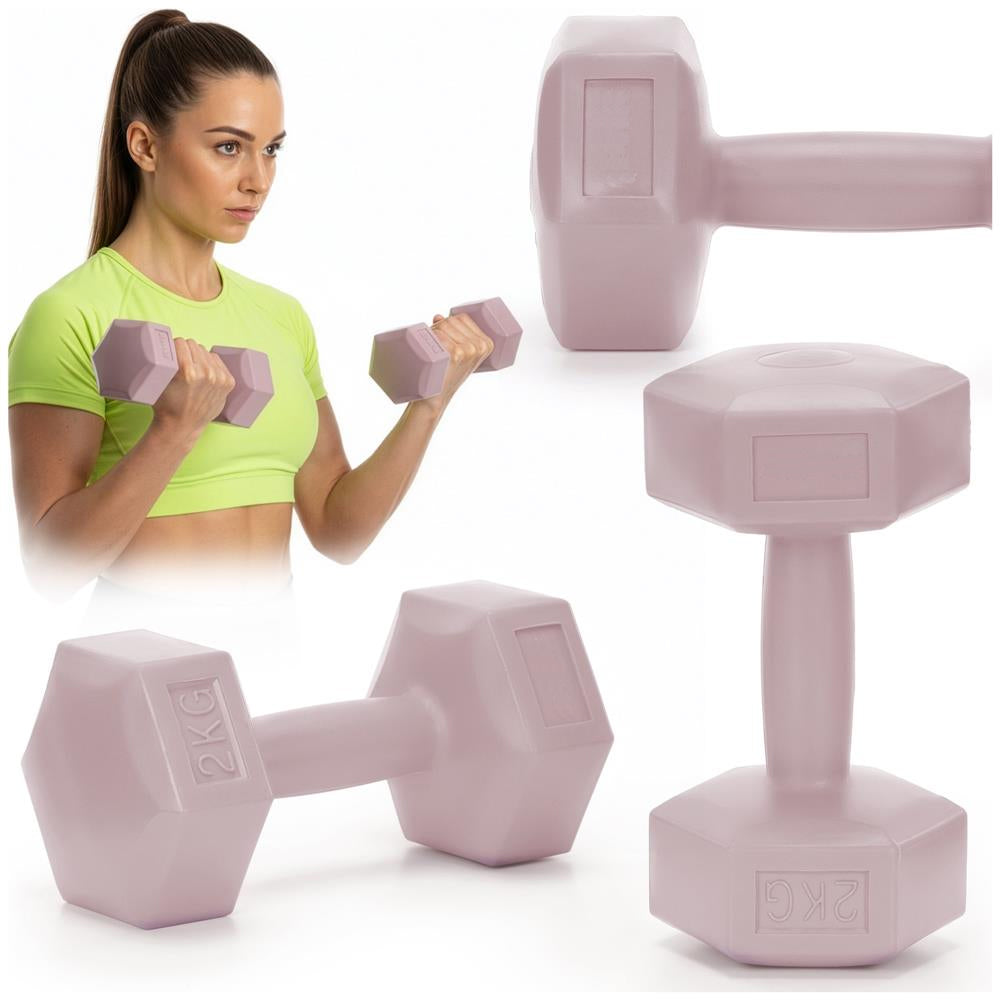Set gantere hex 2x2 kg, bitum cu invelis rezistent PP, roz