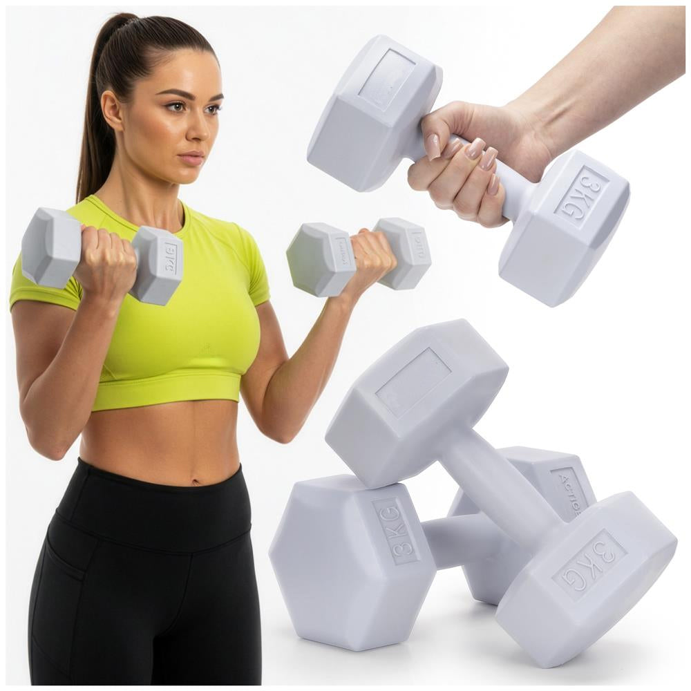 Set gantere hex 2x3 kg, bitum cu invelis rezistent PP, gri