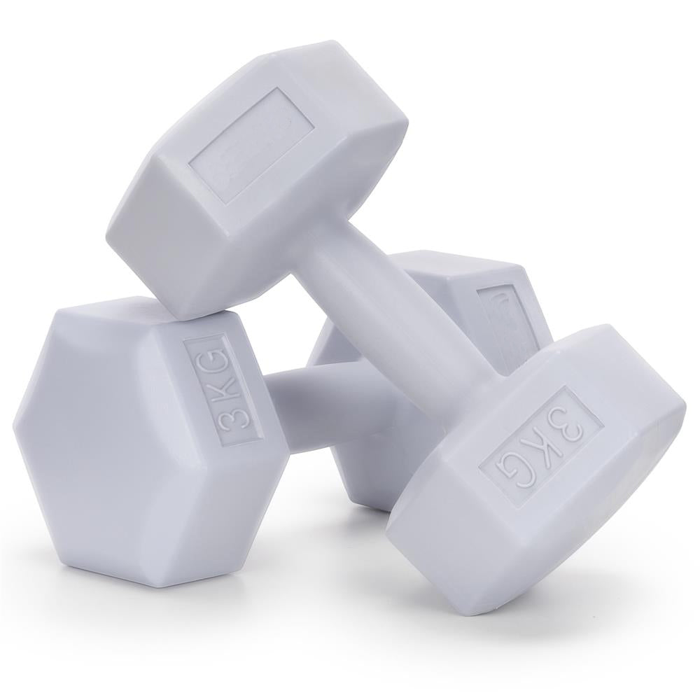 Set gantere hex 2x3 kg, bitum cu invelis rezistent PP, gri