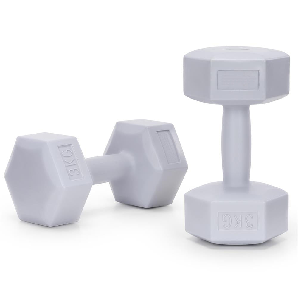 Set gantere hex 2x3 kg, bitum cu invelis rezistent PP, gri
