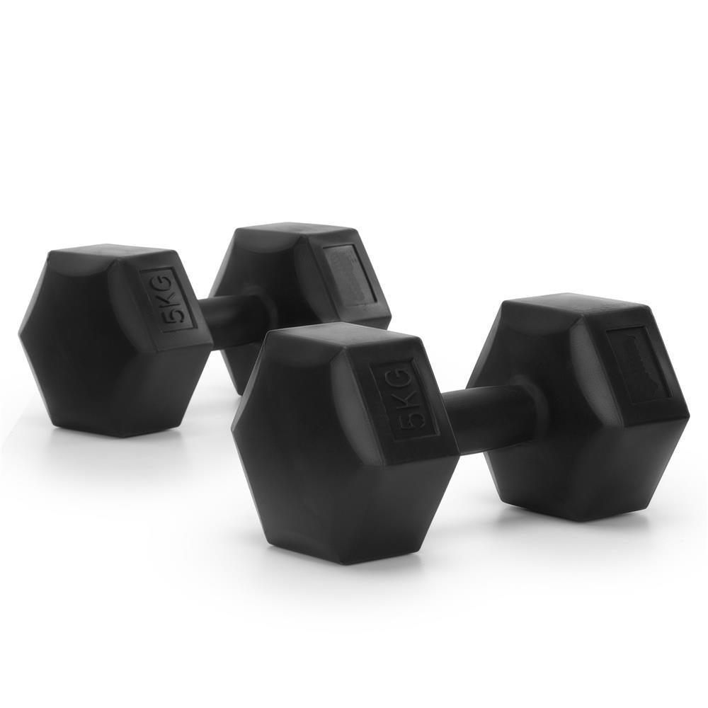 Set gantere hex 2x5 kg, bitum cu invelis rezistent PP, negru