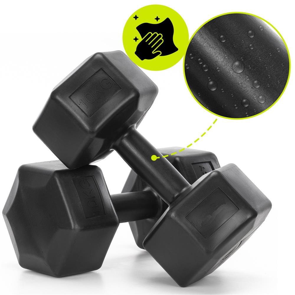 Set gantere hex 2x10 kg, bitum cu invelis rezistent PP, negru