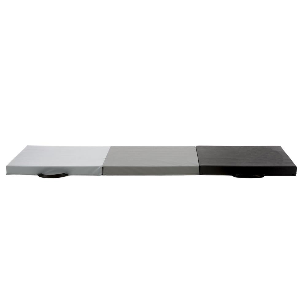Saltea fitness pliabila 3 segmente, PVC si spuma EPE, 180x60x6 cm, negru si gri