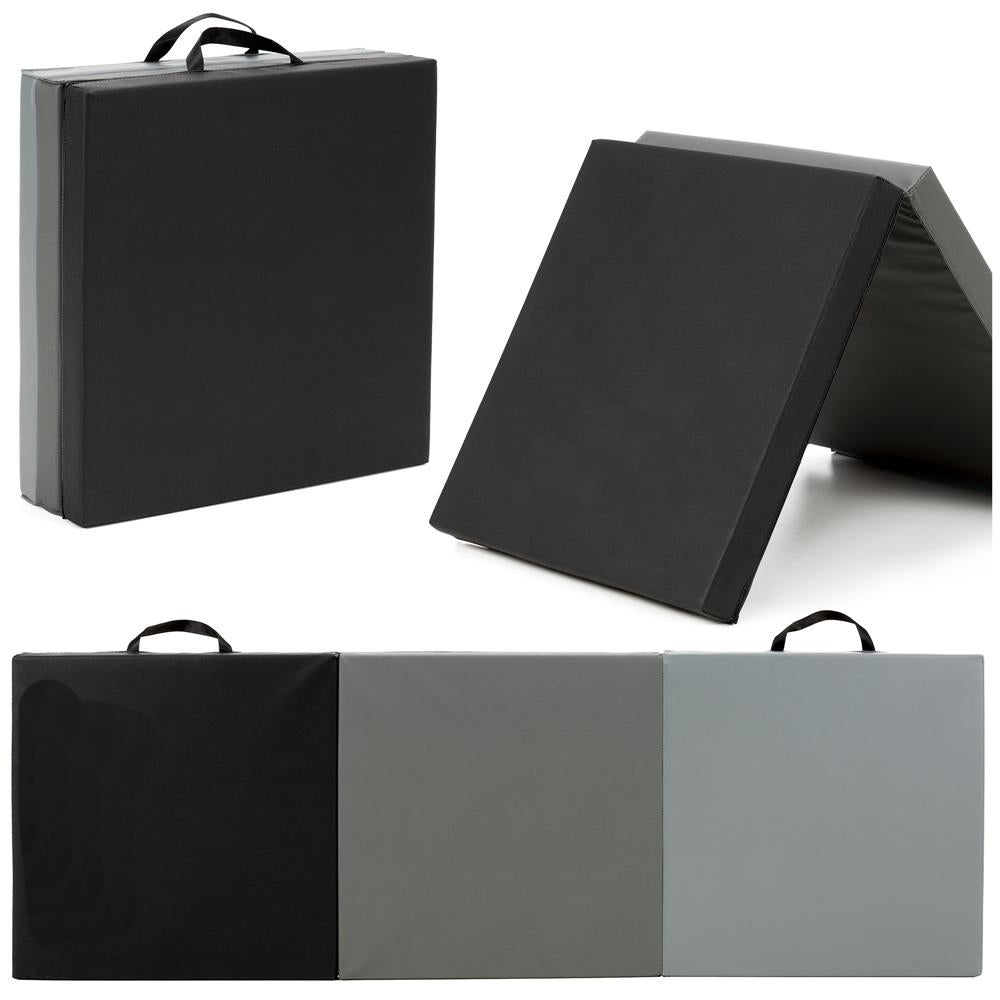 Saltea fitness pliabila 3 segmente, PVC si spuma EPE, 180x60x6 cm, negru si gri