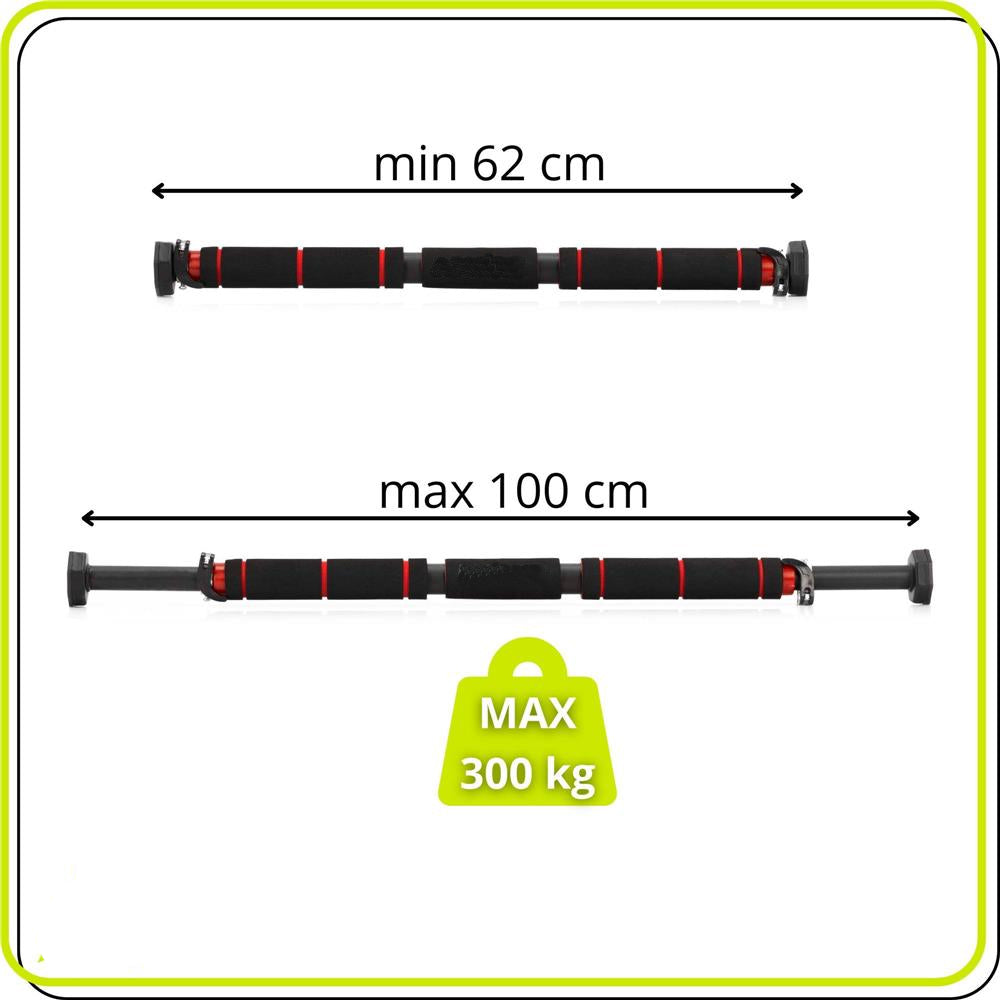 Bara tractiuni reglabila pentru usa 62-100 cm, otel si spuma NBR, capacitate 300 kg, negru