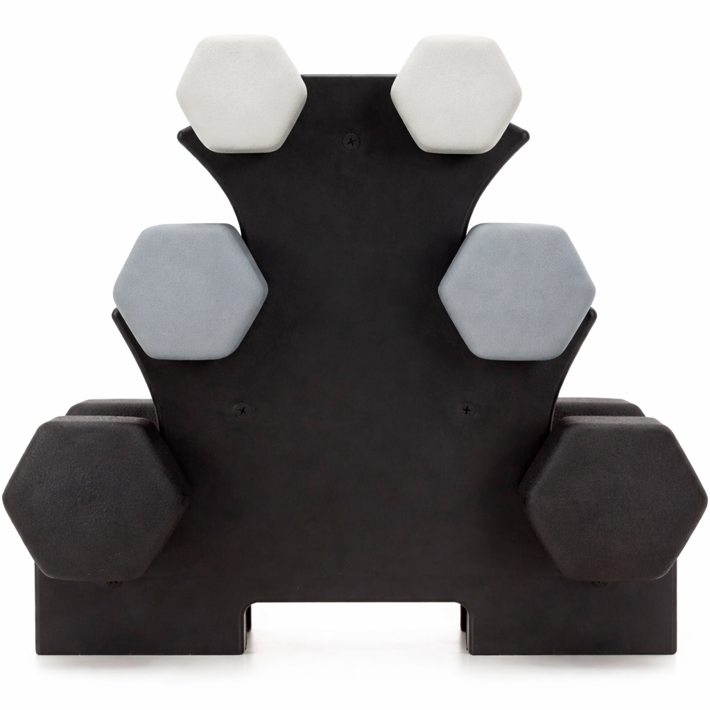 Set gantere din fonta cu invelis neopren, 12 kg cu suport, capete hexagonale, 2x1 kg 2x2 kg 2x3 kg, multicolor