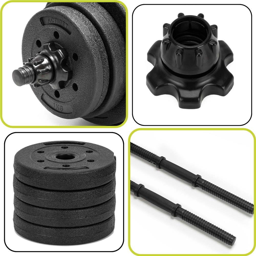 Set gantere reglabile 20 kg (2 x 10 kg), discuri cu invelis PP, negru