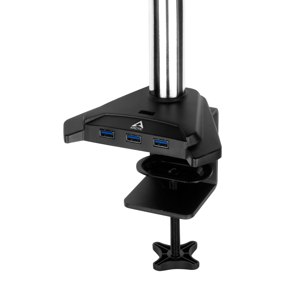 Suport monitor Arctic, pt 2 monitoare, diag max. 34inch, max. 2x8Kg, rotatie, inclinare, pivotare, port USB 3.0 4 porturi