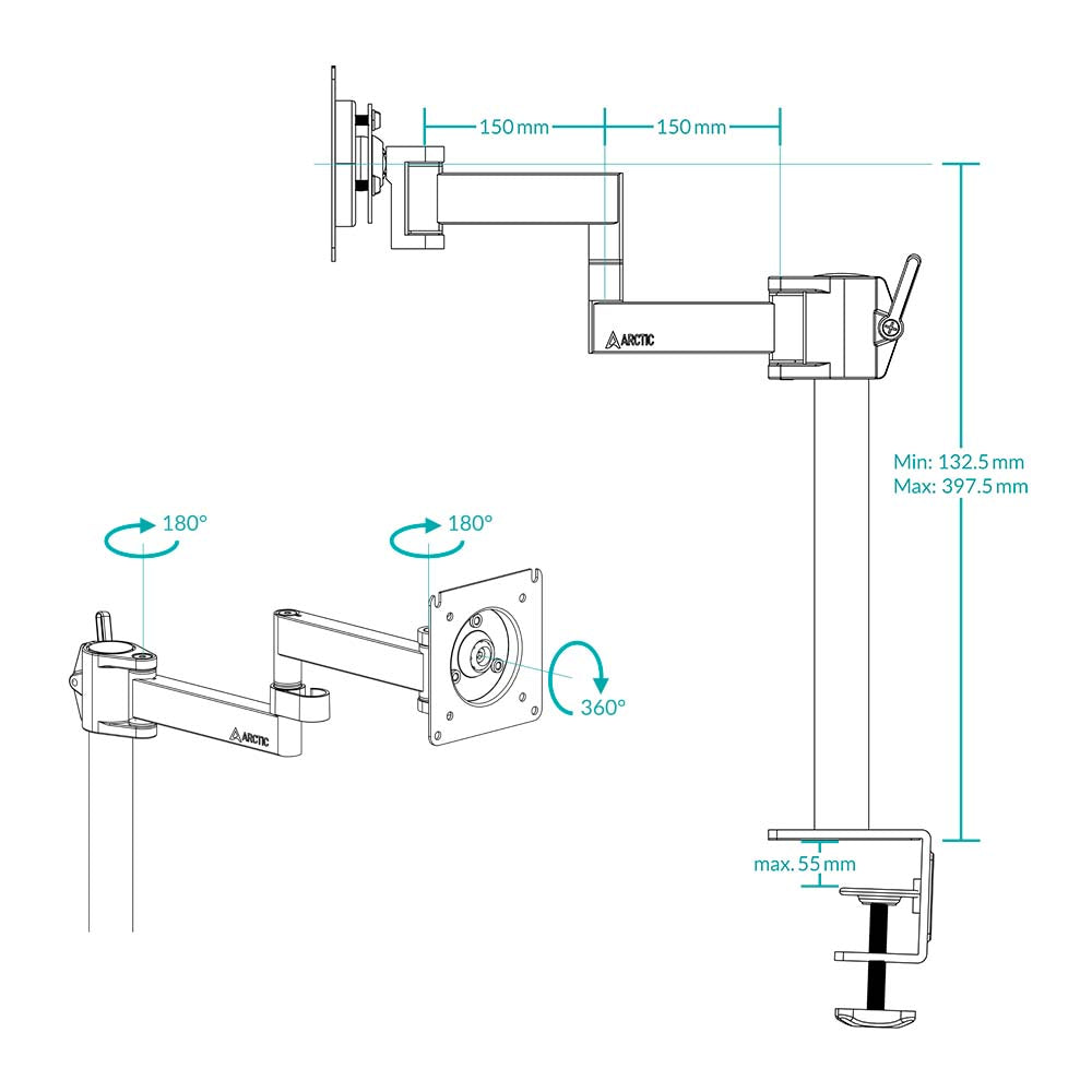 Suport monitor Arctic Arctic X1 - Single Monitor Arm in black colour 