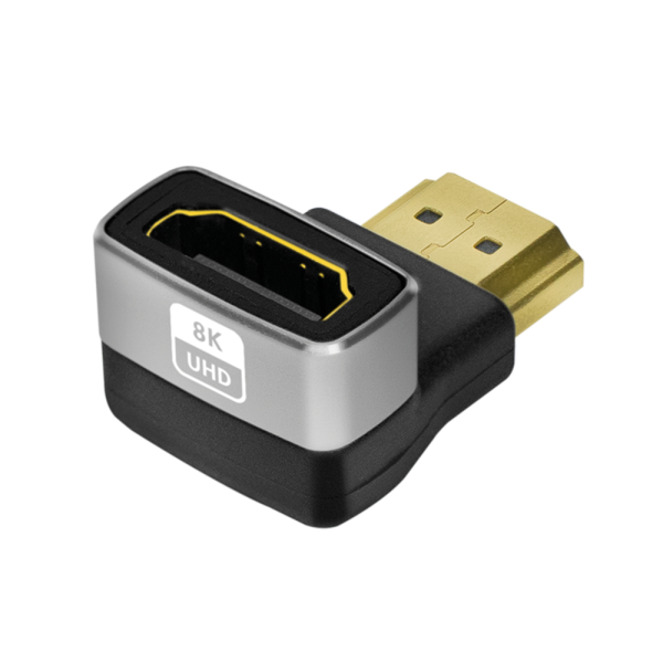 ADAPTOR video LOGILINK, HDMI (T) la HDMI (M), conectori auriti, rezolutie maxima 8K (7680 x 4320) la 60 Hz, 90 grade, negru-gri, "AH0005A"