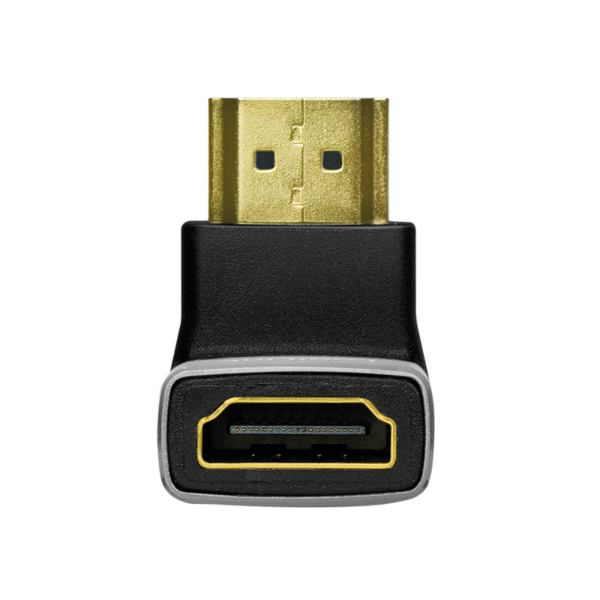 ADAPTOR video LOGILINK, HDMI (T) la HDMI (M), conectori auriti, rezolutie maxima 8K (7680 x 4320) la 60 Hz, 90 grade, negru-gri, "AH0005A"