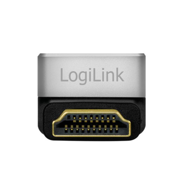 ADAPTOR video LOGILINK, HDMI (T) la HDMI (M), conectori auriti, rezolutie maxima 8K (7680 x 4320) la 60 Hz, 90 grade, negru-gri, "AH0005A"