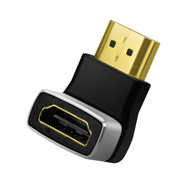 ADAPTOR video LOGILINK, HDMI (T) la HDMI (M), conectori auriti, rezolutie maxima 8K (7680 x 4320) la 60 Hz, 90 grade, negru-gri, "AH0005A"