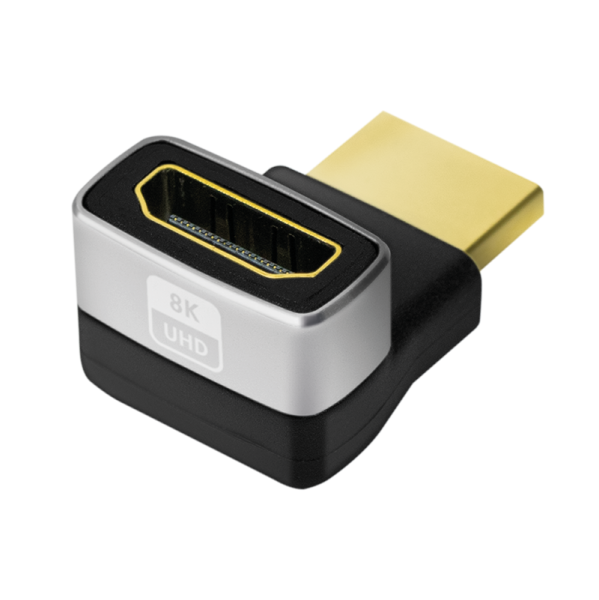 ADAPTOR video LOGILINK, HDMI (T) la HDMI (M), conectori auriti, rezolutie maxima 8K (7680 x 4320) la 60 Hz, 270 grade, negru-gri, "AH0007A"