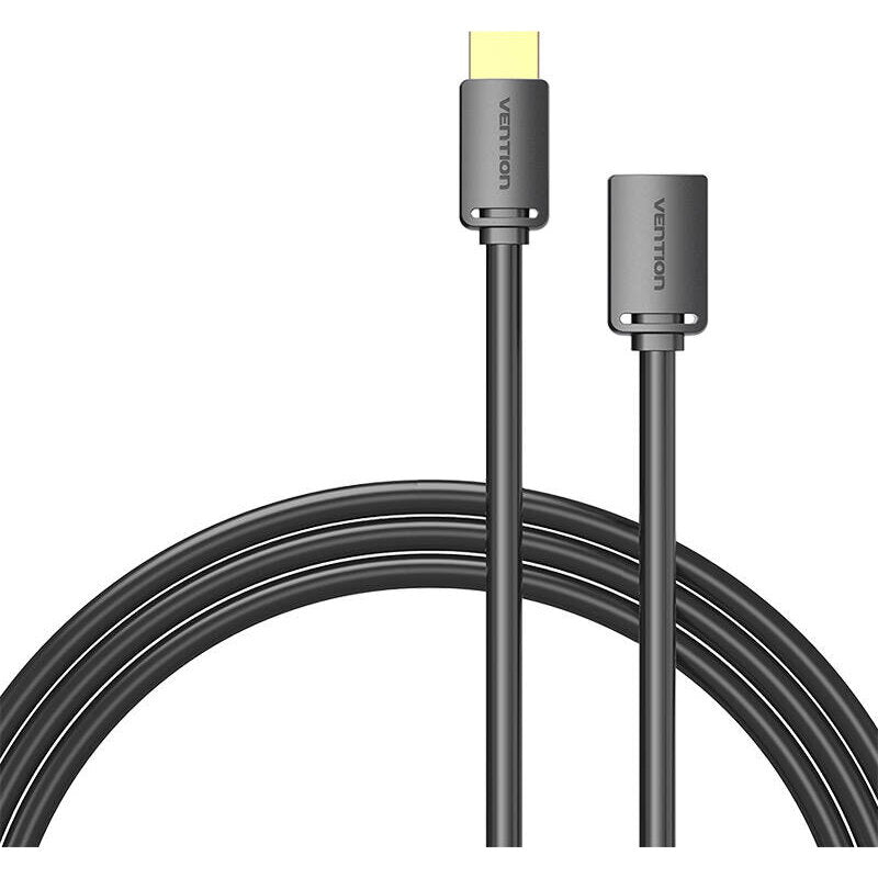 Cablu video Vention, HDMI(T) la HDMI(M), 1.5m, rezolutie maxima 4K la 60Hz, conectori auriti, cupru, invelis PVC, negru, "AHCBG" - 6922794766860