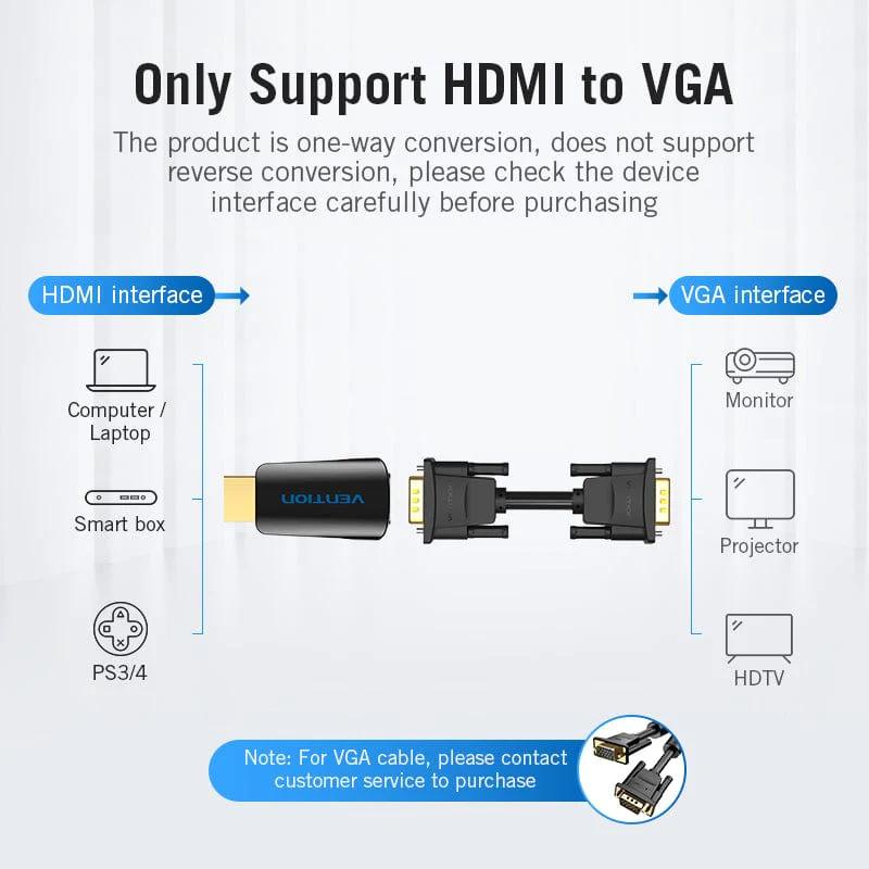 Convertor video Vention, HDMI(T) la VGA (M) si Jack 3.5mm (M), rezolutie maxima 1080p la 60 Hz, conectori auriti, invelis ABS, negru, "AIDB0" - 6922794744332