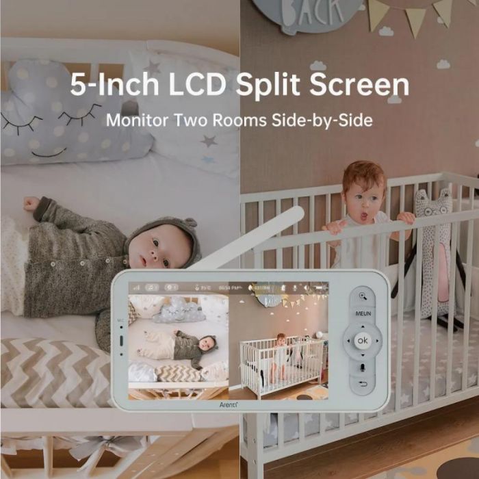 Camera supraveghere bebelusi Arenti, 2K, 3MP, zoom 4X, mini, wireless, microSD max 256GB, detectie miscare si sunet, senzor temp si umiditate, lumina veghe, audio bidirectional, IR 8m, "AInanny-cam" (timbru verde 0.8 lei)