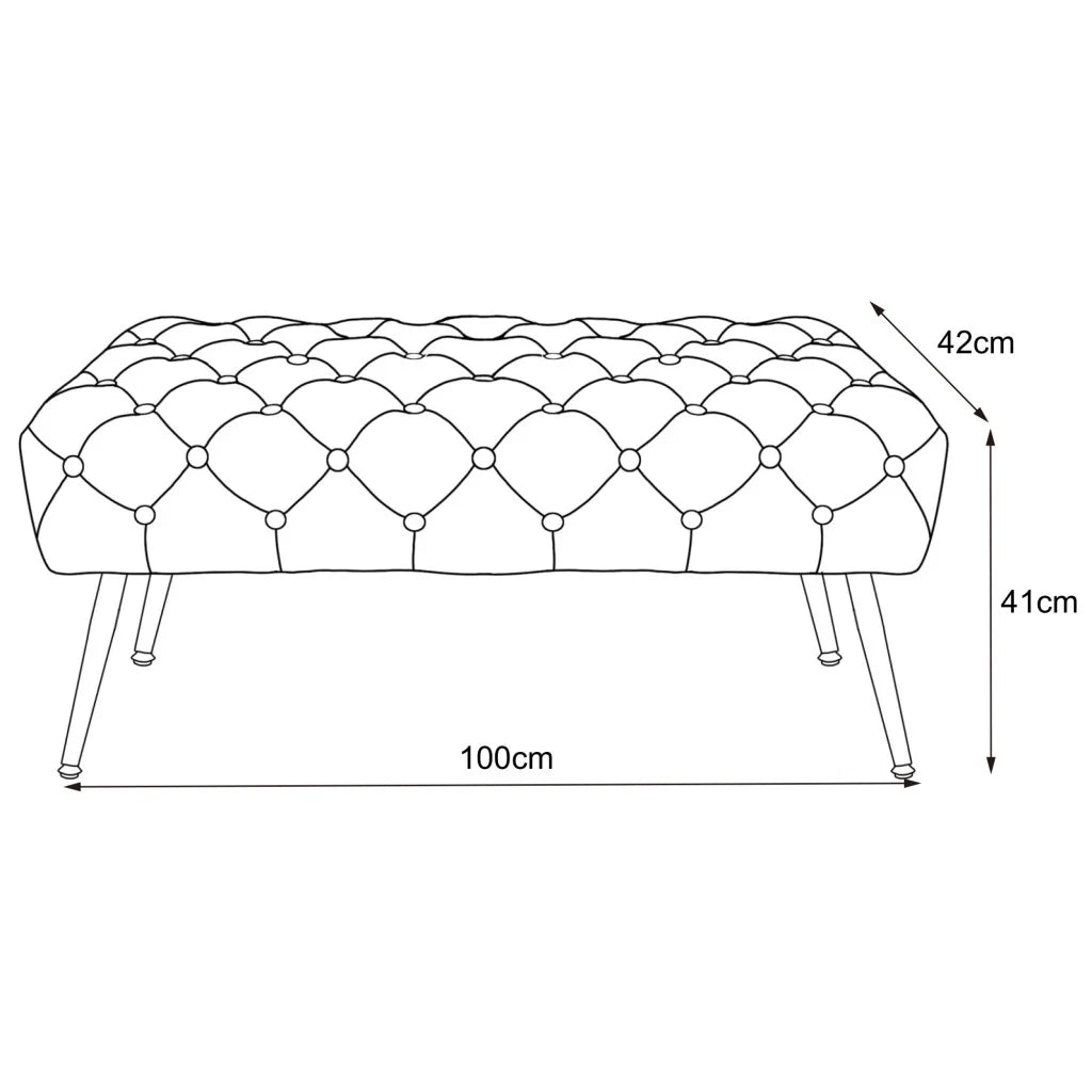 Taburet Monaco, tapitat cu catifea, tip banca, cu picioare metalice, 100x42x41 cm, gri