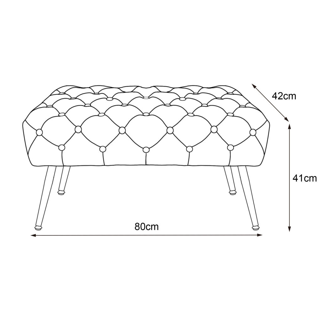 Taburet Madrid, tapitat cu catifea, tip banca, cu picioare metalice, 80x42x41 cm, gri