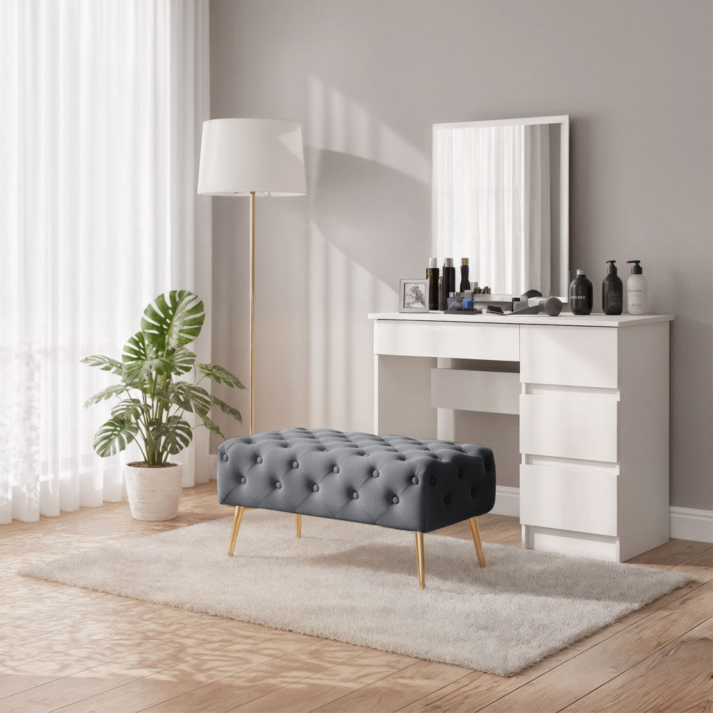 Taburet Madrid, tapitat cu catifea, tip banca, cu picioare metalice, 80x42x41 cm, gri