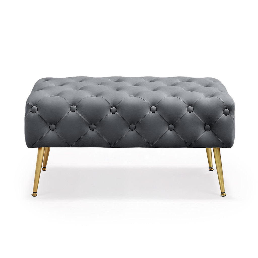 Taburet Madrid, tapitat cu catifea, tip banca, cu picioare metalice, 80x42x41 cm, gri
