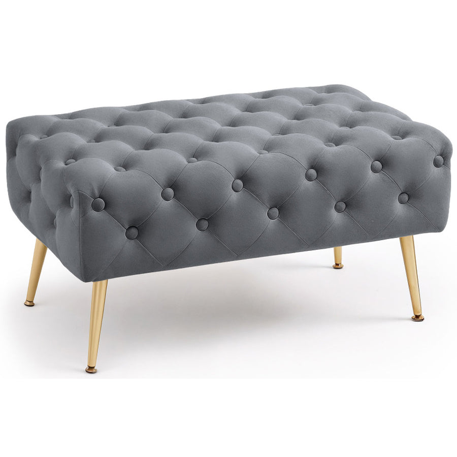 Taburet Madrid, tapitat cu catifea, tip banca, cu picioare metalice, 80x42x41 cm, gri